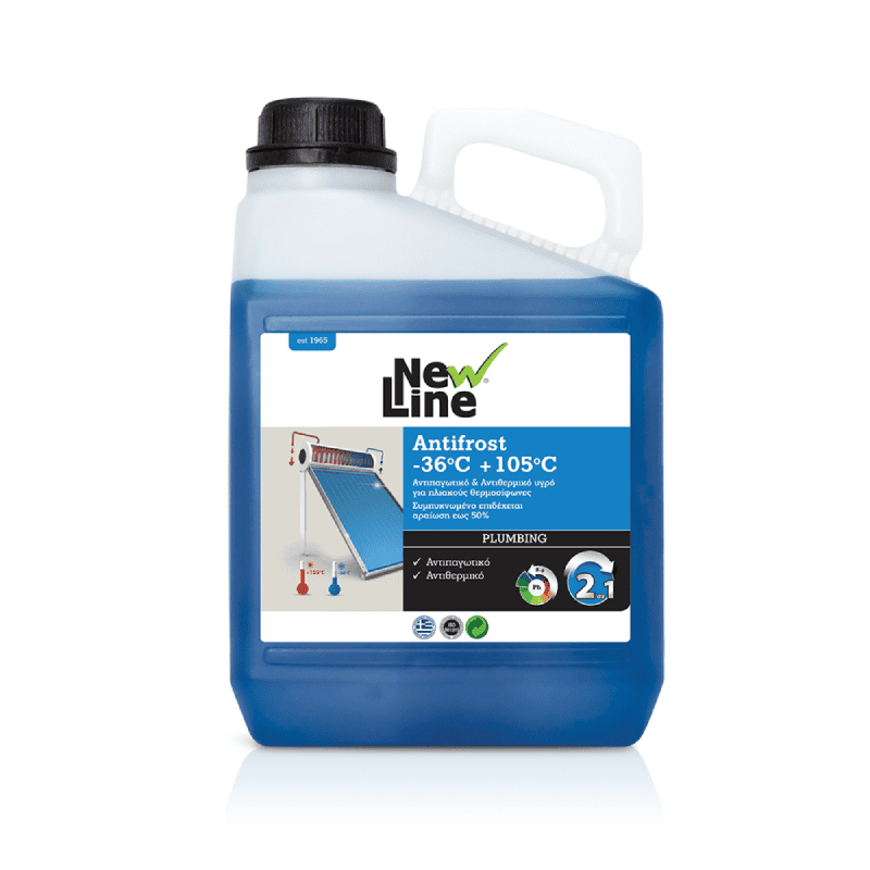 NEW03-00-0820 ΑΝΤΙΠΑΓΩΤΙΚΟ & ΑΝΤΙΘΕΡΜΙΚΟ ΥΓΡΟ ΓΙΑ ΗΛΙΑΚΟΥΣ ΘΕΡΜΟΣΙΦΩΝΕΣ ANTIFROST -36°C +105°C NEW LINE 3lt - Image 1