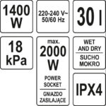 ΣΚΟΥΠΑ ΗΛΕΚΤΡΙΚΗ WET/DRY 1400W 30lt YATO YT-85701 - Image 6