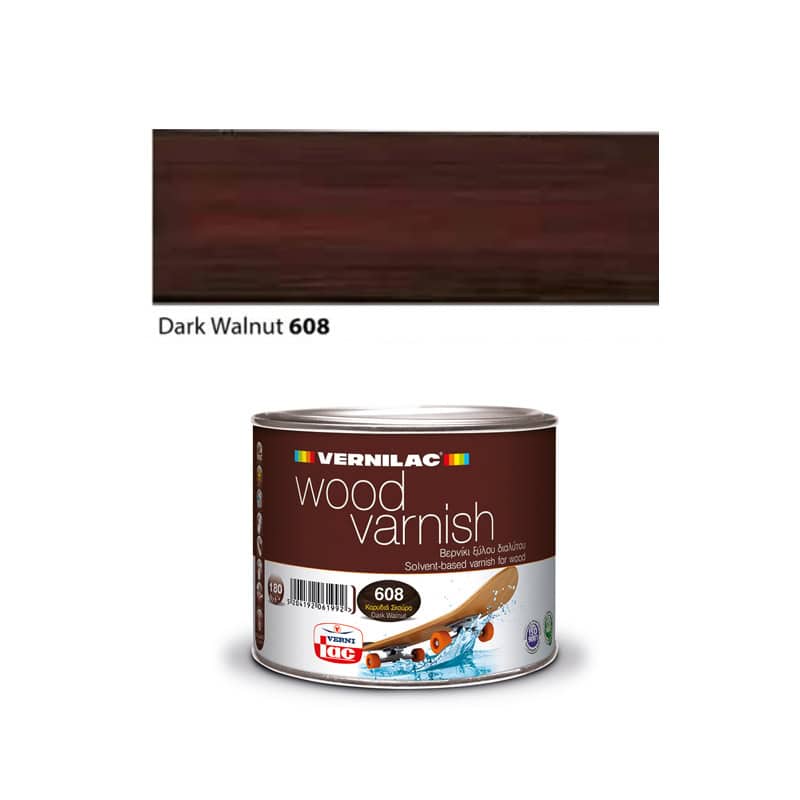 VER00-18-608 ΒΕΡΝΙΚΙ ΞΥΛΟΥ ΕΠΙΚΑΛΥΠΤΙΚΟ WOOD VARNISH ΓΥΑΛΙΣΤΕΡΟ ΚΑΡΥΔΙΑ ΣΚΟΥΡΟ 608 180ml VERNILAC - Image 1