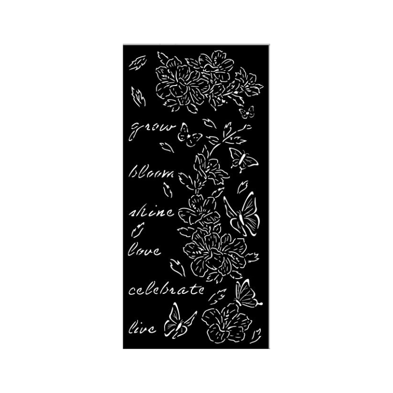25-3574 (3) STENCIL SECRET DIARY FLOWER AND BUTTERFLY 12x25cm - Image 1